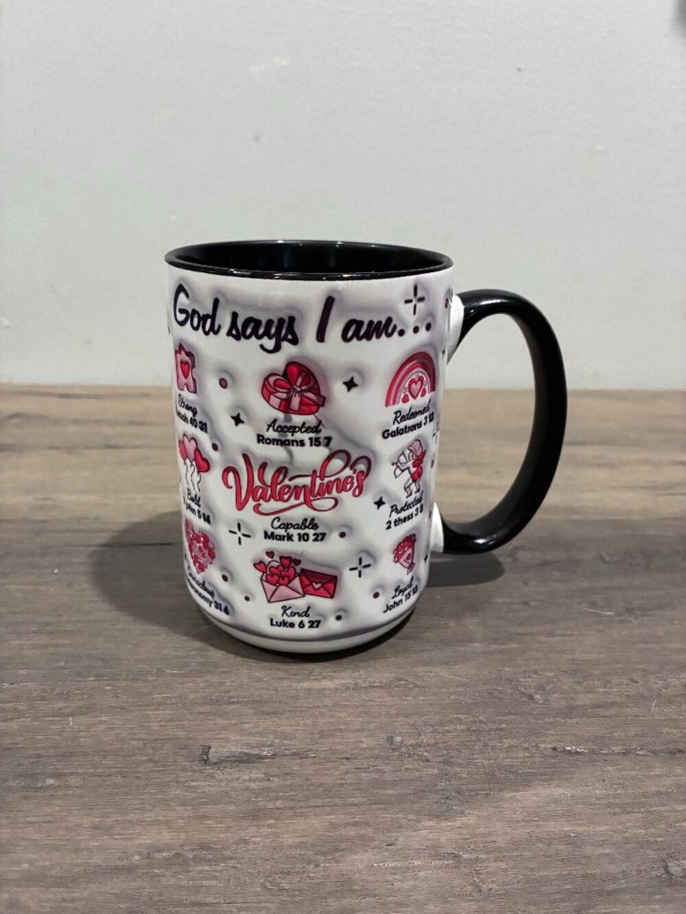 God Says I Am Christian Valentine Bible Verse Pink 15 Oz Coffee Mug